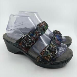 Dansko Sophie Mosaic Slide Wedge Sandals Black Leather Buckle Womens Size EU 39